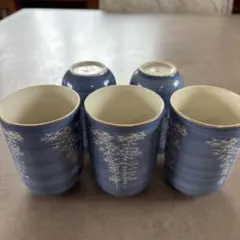 橘吉、青い竹模様の湯飲み5個セット