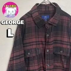usa古着 GEORGE ネルシャツ L チェック えんじ ブラック