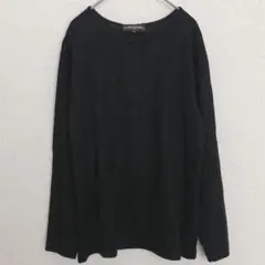 ランセル|長袖 カットソー【M】ウール100% ロゴ刺繍 丸首 薄手 ブラック