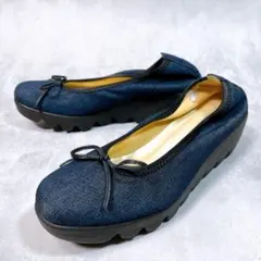 ☆美品☆【ヒルズアヴェニュー】パンプス (23.5) ウェーブソール　デニム柄