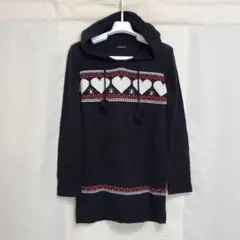 C.D.S BASIC フード付 ロング丈 ニット ブラック×ピンク L表記のサムネイル