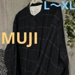 MUJI＊バンドカラーワンピース＊ネイビーチェック＊コットンフランネル