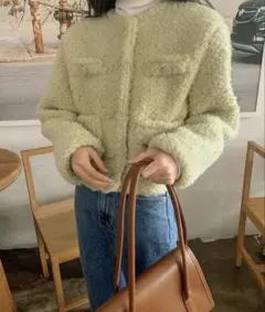 薄緑色ボアカーディガン 長袖