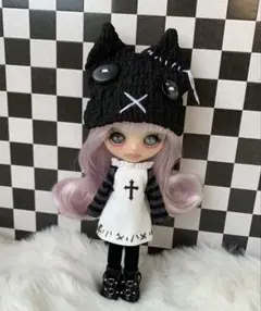 プチブライス ブチ猫さんのかぶりもの アウトフィット ハンドメイド
