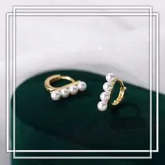 a509D【4連パール】K18GP 淡水パール　フープピアス　人気　上品