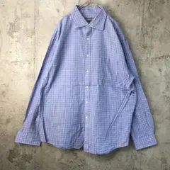 B1139古着　シャツ　長袖　青　白　90s Y2K