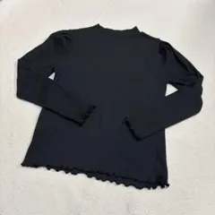 長袖リブニット 黒 秋冬 シンプル パフスリーブ