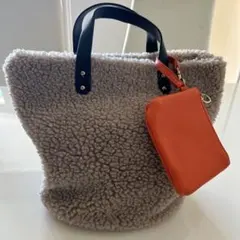 ベージュボア　ハンドバッグ オレンジポーチ付き