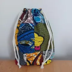 【マチあり】ハンドメイド/巾着袋/パッチワーク/アフリカ布/アフリカン
