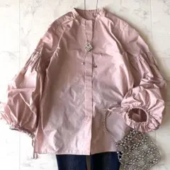 美品.定価2.6万☆エストネーション タフタバンドカラーパフスリーブシャツ