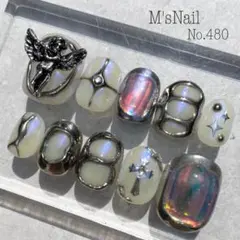 ネイルチップ ジェルネイル Y2k 韓国 派手 シルバー 白 キラキラ うるうる