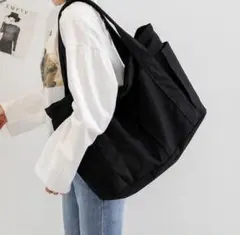 トートバッグ　レディース　メンズ　大容量　大きめ　無地　黒　シンプル　キャンバス