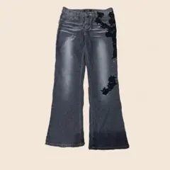 Nicole Miller New York 刺繍デザイン フレアデニムパンツ