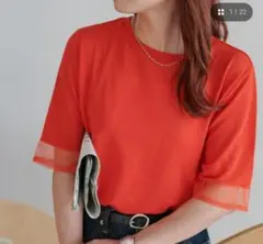 Discoat　シアー袖切り替え5分袖Tシャツ　ディスコートのサムネイル