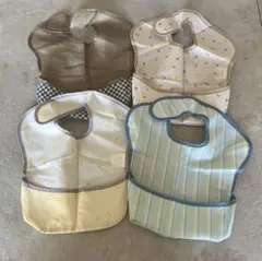 お食事エプロン　保育園　4枚セット 花柄・ストライプ・チェック