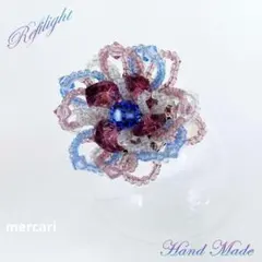 スワロフスキーとビーズのフラワーブローチ〈ブルー&パープル系〉