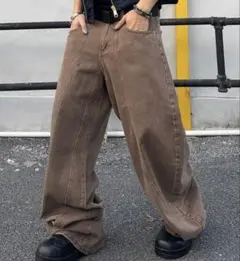 ブラウン ワイドカーゴパンツ Carhartt風