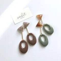 三角マーブル×オーバルスティックピアス or イヤリング