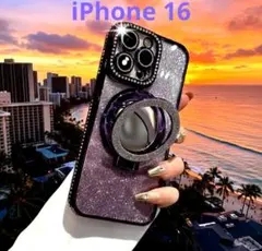 iPhone 16用ケース パープル グリッター リング MagSafe対応