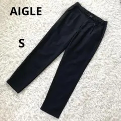 【エーグル】ウエストベルト付きテーパードカジュアルパンツ ブラック黒S　綿麻混のサムネイル