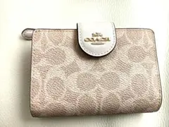 【限定ラスト１点】コーチCOACH二つ折り財布シグニチャー定番ベージュホワイト白