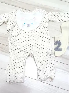 ベビードット柄 レース付きロンパース 80スタイセット