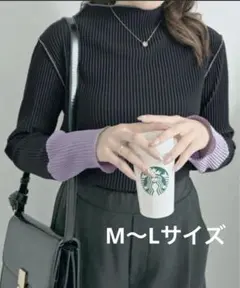 kirakiraShop 袖 配色 ボトルネック プリーツ トップス
