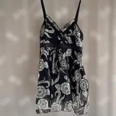 ノースリーブ 花柄 チュニック 黒と白 M～L