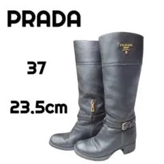 253 PRADA プラダ ロングブーツ ロゴ プレート レザー 23,5cm