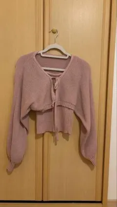 クロップド丈リボン付きカーディガン