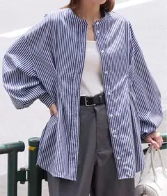新品タグ付き　ボンルシール　ウエストタックボリュームスリーブバンドカラーシャツのサムネイル