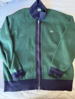 LACOSTE 緑と紺のジップアップニット L