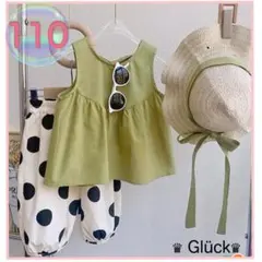 売り尽くしSALE♥️【110】トップス+ドットパンツ+帽子3点セット リゾート