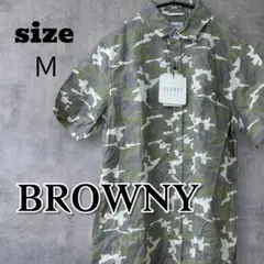 【新品タグ付】BROWNY ブラウニー　カモフラ柄 半袖シャツ　メンズＭ　リネンのサムネイル
