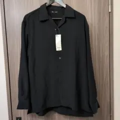 GU テクスチャー　オープンカラーシャツ　ブラック