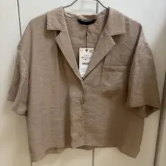 ZARA 開襟半袖シャツ　ベージュ　サイズMのサムネイル