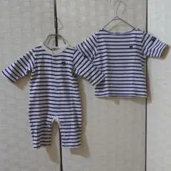 ミキハウス　ダブルビー ストライプロンパース70・Tシャツ90　セット　ボーダー