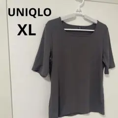 UNIQLO 【XL】グレー リブ編み 半袖Tシャツ 春夏 ユニクロ オシャレ