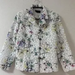 色鮮やか　立体小花柄刺繍　テーラードジャケット 総刺繍　日本製　昭和レトロ　M