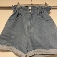 デニムブルー ハイウエストショートパンツ