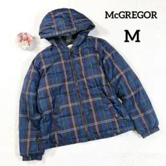 【マックレガー】中綿ジャケット (Ｍ) 紺 チェック柄 フード付き ジップアップ