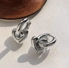 ハート型 フープピアス 2way シルバー ステンレス ユニセックス 男女兼用