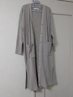 ストライプ ベージュ ロングカーディガン