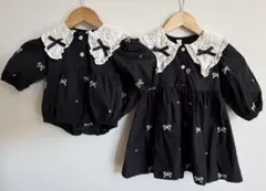 姉妹　お揃い　フリル襟　ロンパース　ワンピース