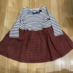 familiar ワンピース ボーダー 赤チェック 110