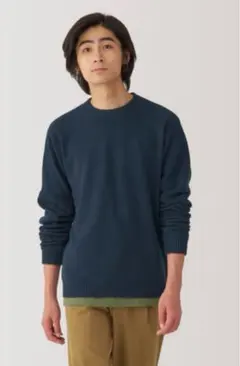 L 大豆繊維を使ったミドルゲージクルーネックセーター　ダークネイビー　MUJI