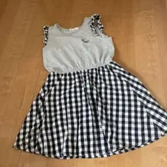 120 ワンピース チェック　グレー　黒　ノースリーブ　キッズ　こども