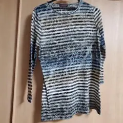 Calabaza ストライプ 花柄 カットソー M　透け感あり