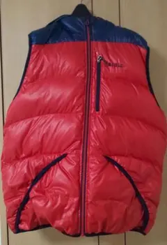 中古エーグルダウンベストXLレッド・ネイビー