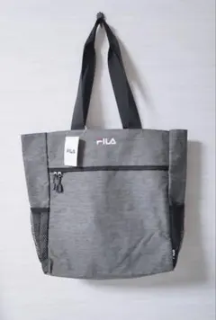 ★新品未使用★FILA刺繍入りメッシュポケット付きトートバック グレー★